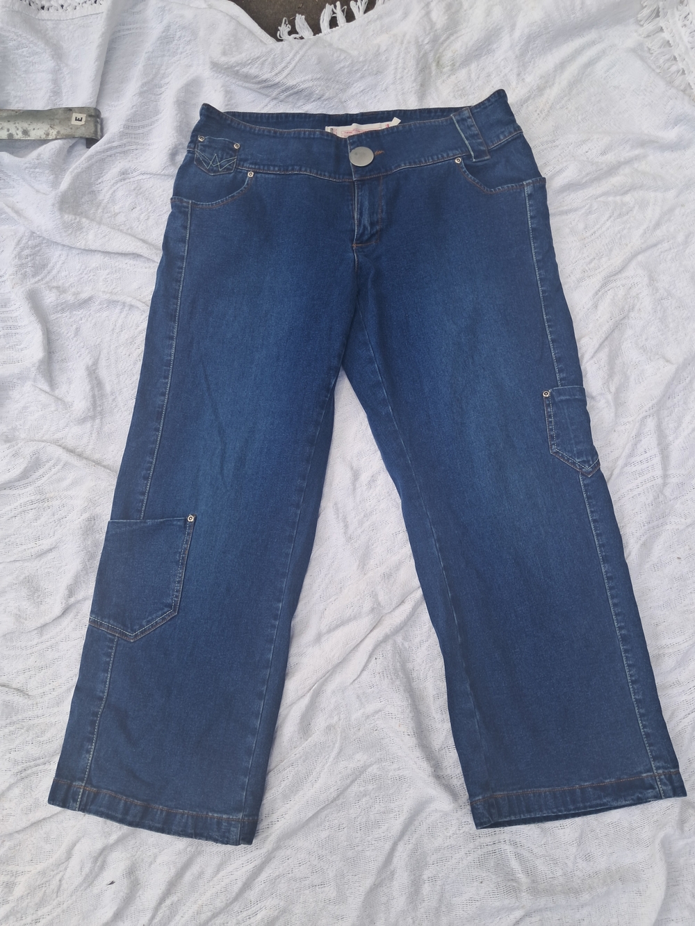 Y2K Dark Blue Women's Cargo Capri Jeans